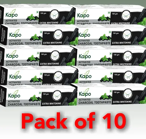 Kaipo Activated Charcoal Toothpaste : Extra Whitening : 100gms : Pack of 10