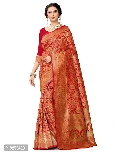 Sansrukti Clothings Women's Woven Cotton Saree with Blouse (32_RED_Red).