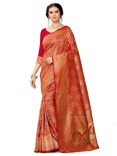 Sansrukti Clothings Women's Woven Saree with Blouse (32_RED_Red).