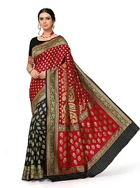 MUMAKU Women's Banarasi Silk Saree With Blouse Piece (NL13_B-BLACK,P-RED_Black)-thumb1