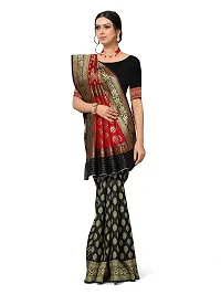 MUMAKU Women's Banarasi Silk Saree With Blouse Piece (NL13_B-BLACK,P-RED_Black)-thumb4