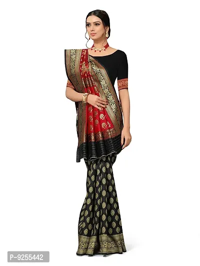 MUMAKU Women's Banarasi Silk Saree With Blouse Piece (NL13_B-BLACK,P-RED_Black)-thumb5