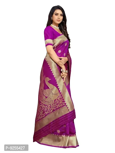 Sansrukti Clothings Women's Jacquard Woven Banarasi Silk Saree (Magenta)-thumb4