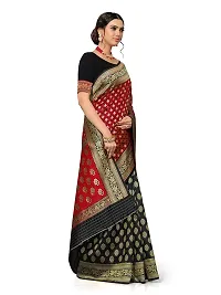 MUMAKU Women's Banarasi Silk Saree With Blouse Piece (NL13_B-BLACK,P-RED_Black)-thumb2