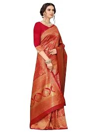 Sansrukti Clothings Women's Woven Cotton Saree with Blouse (32_RED_Red).-thumb3