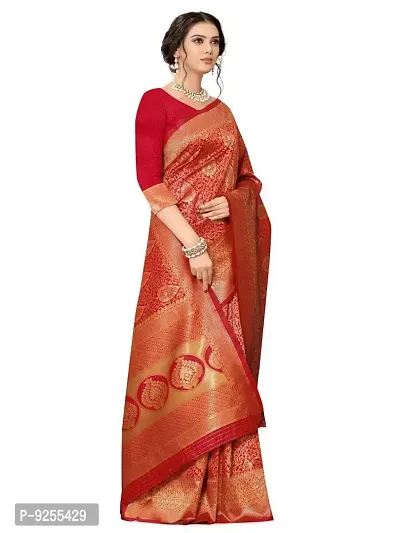 Sansrukti Clothings Women's Woven Cotton Saree with Blouse (32_RED_Red).-thumb4