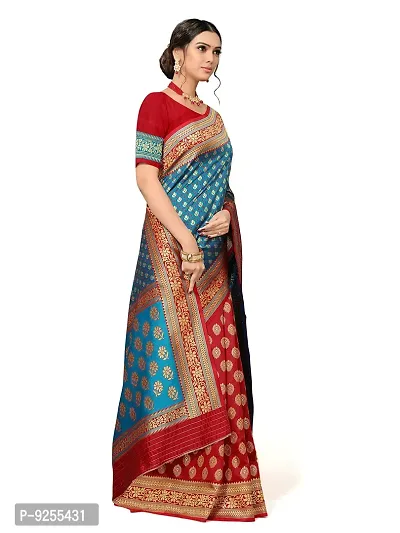 Mumaku Women's Jacquard Woven Silk Saree With Blouse Piece (nl13_b-red,p-firozi_firozi)-thumb4