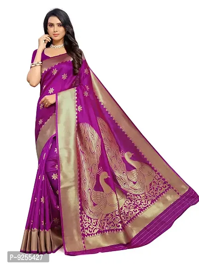 Sansrukti Clothings Women's Jacquard Woven Banarasi Silk Saree (Magenta)-thumb3