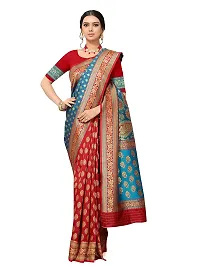 Mumaku Women's Jacquard Woven Silk Saree With Blouse Piece (nl13_b-red,p-firozi_firozi)-thumb1