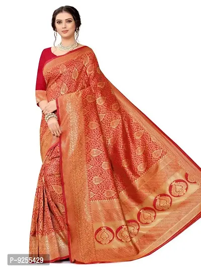 Sansrukti Clothings Women's Woven Cotton Saree with Blouse (32_RED_Red).-thumb3