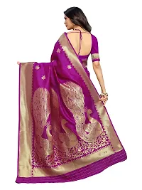 Sansrukti Clothings Women's Jacquard Woven Banarasi Silk Saree (Magenta)-thumb1