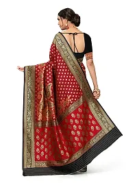 MUMAKU Women's Banarasi Silk Saree With Blouse Piece (NL13_B-BLACK,P-RED_Black)-thumb3