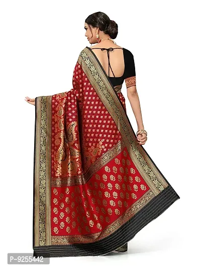 MUMAKU Women's Banarasi Silk Saree With Blouse Piece (NL13_B-BLACK,P-RED_Black)-thumb4