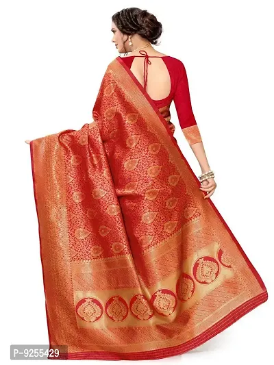 Sansrukti Clothings Women's Woven Cotton Saree with Blouse (32_RED_Red).-thumb2