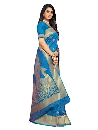 Sansrukti Clothings Women's Jacquard Woven Banarasi Silk Saree (Firozi)-thumb3