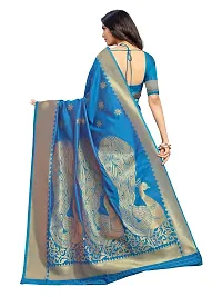 Sansrukti Clothings Women's Jacquard Woven Banarasi Silk Saree (Firozi)-thumb1