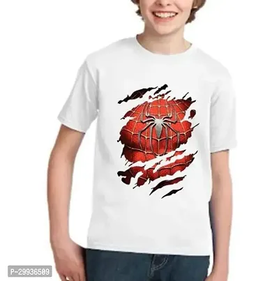 Elegant White Printed Polyester Round Neck T-Shirts For Boys