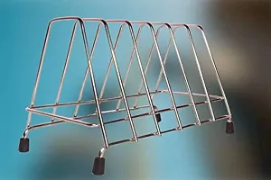 EASY High Grade Stainless Steel Square Plate Rack/Dish Rack/Thali Stand/Dish Stand/Utensil Rack/Chrome (Silver) Dish Drainer Kitchen Rack 6 (Steel)-thumb1
