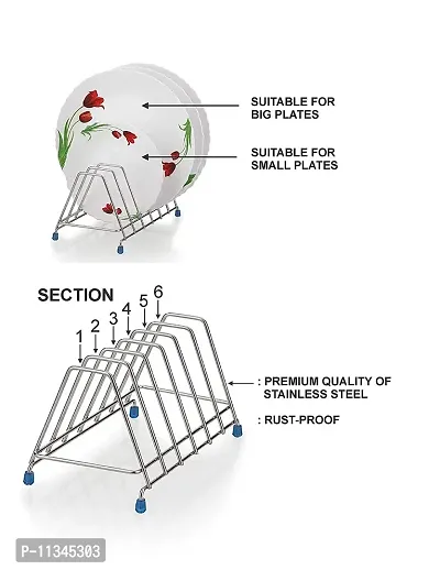 Classic SteelsThali Rack,Dish Rack,Plate Stand,Dish Stand Lid Utensil 6 Section Plate Kitchen Rack-thumb2