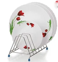 Classic SteelsThali Rack,Dish Rack,Plate Stand,Dish Stand Lid Utensil 6 Section Plate Kitchen Rack-thumb2