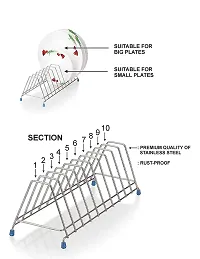 Classic SteelsThali Rack,Dish Rack,Plate Stand,Dish Stand Lid Utensil 10 Section Plate Kitchen Rack-thumb1