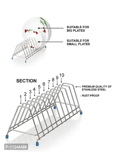 Classic SteelsThali Rack,Dish Rack,Plate Stand,Dish Stand Lid Utensil 10 Section Plate Kitchen Rack-thumb2