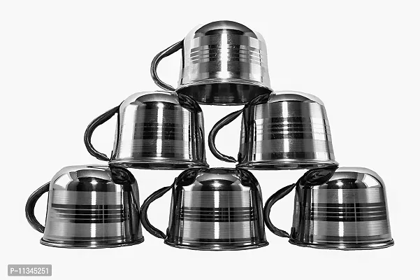 yes kitchen Steel Leo Tea Cup/Coffee Cup, Set of 6 Piece, Sliver,60 ML Steel