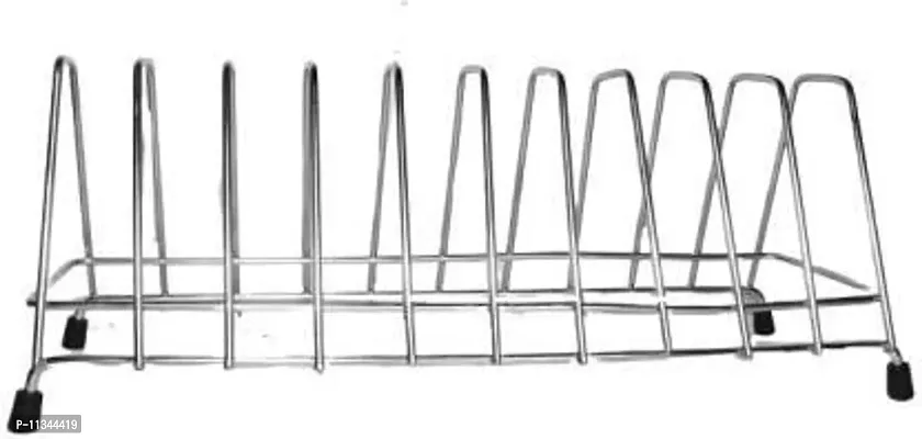 EASY High Grade Stainless Steel Square 10 Plate Rack/Dish Rack/Thali Stand/Dish Stand/Utensil Rack/Chrome (Silver) Dish Drainer Kitchen Rack 6 (Steel)