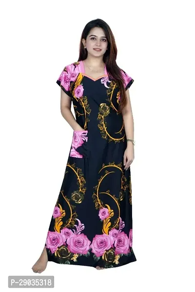 Fancy Satin Printed Nighty For Women-thumb0