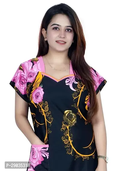 Fancy Satin Printed Nighty For Women-thumb2