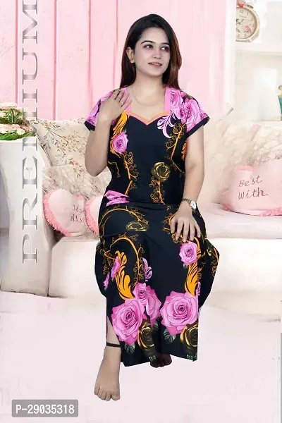 Fancy Satin Printed Nighty For Women-thumb3