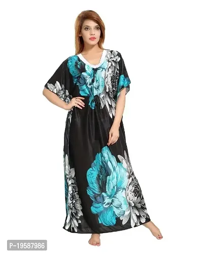 DiljeetTM Women's Satin Floral Maxi Nighty (DIL-K-RDBK_Green)-thumb0