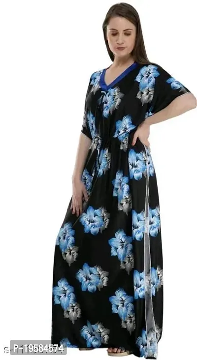 DILJEET Women's- Floral Kaftan/Nighty/Maxi/Gown (X-Large, Blue)-thumb3