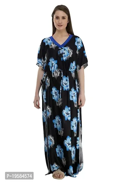 DILJEET Women's- Floral Kaftan/Nighty/Maxi/Gown (X-Large, Blue)-thumb0