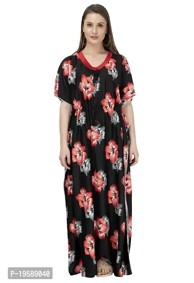 DILJEET Women's- Floral Kaftan/Nighty/Maxi/Gown (X-Large, Red)