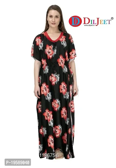 DILJEET Women's- Floral Kaftan/Nighty/Maxi/Gown (X-Large, Red)-thumb2