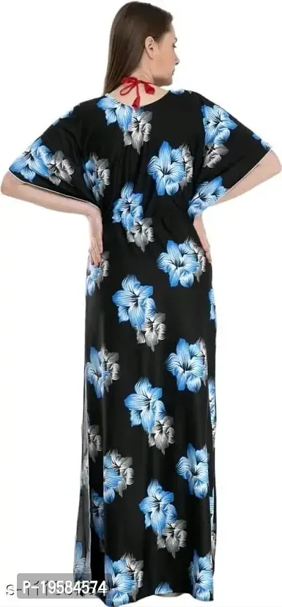 DILJEET Women's- Floral Kaftan/Nighty/Maxi/Gown (X-Large, Blue)-thumb2