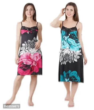 DILJEET Girl?s/Women's Long Camisole for Women Sameej/Knee Length Inner Wear/Sameez/Kurti Slip/Babydoll Nightwear/Lingerie/Negligee (Pink  Green, 1)