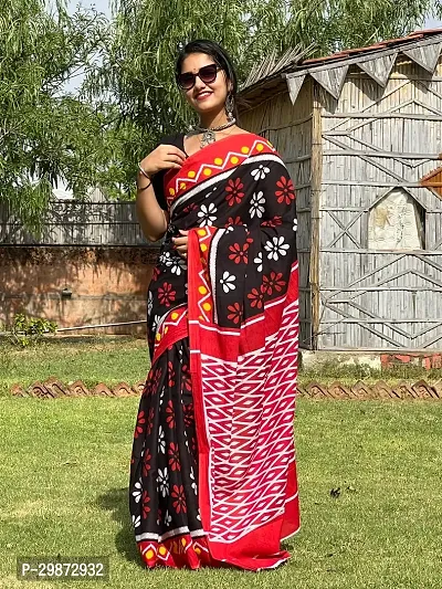 Beautiful Printed Cotton Saree With Blouse Piece For Women-thumb0