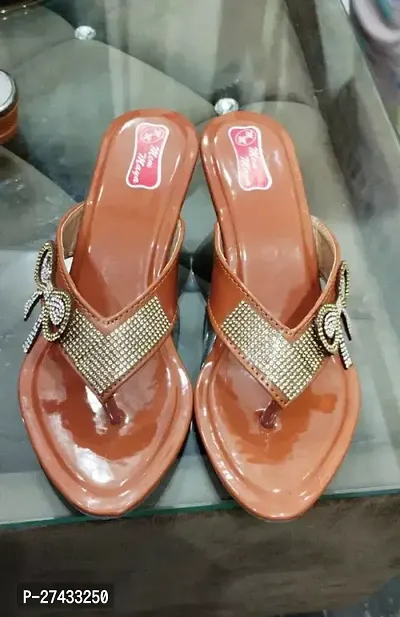 Elegant Brown Synthetic Embellished Sandals For Women