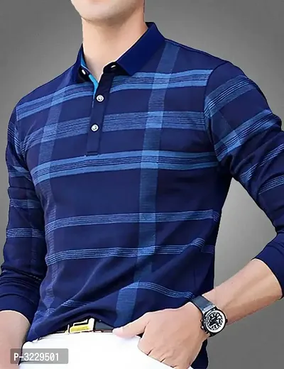 Men's Blue Cotton Checked Polos T-Shirts-thumb0