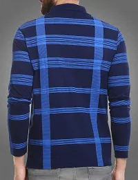 Men's Blue Cotton Checked Polos T-Shirts-thumb1