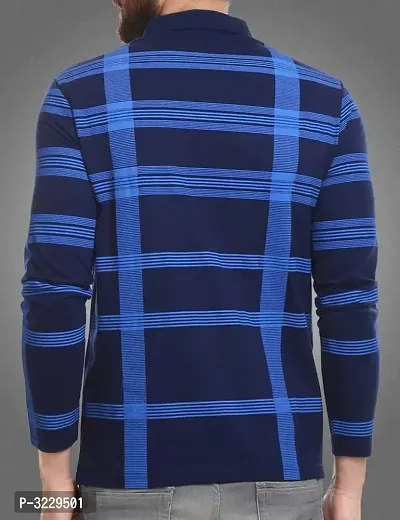 Men's Blue Cotton Checked Polos T-Shirts-thumb2