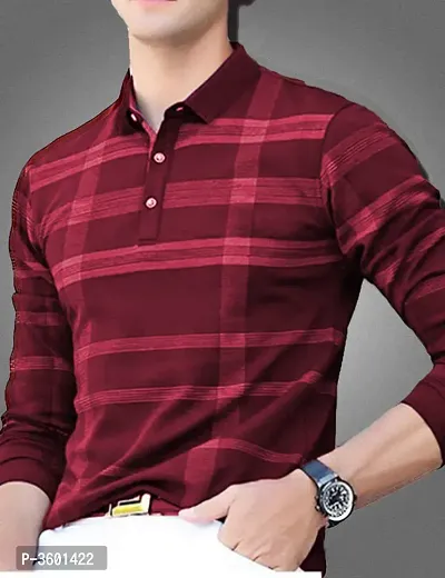 Men's Maroon Cotton Printed Polos T-Shirt