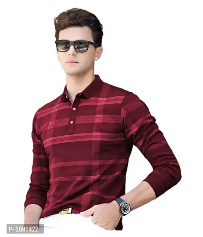 Men's Maroon Cotton Printed Polos T-Shirt-thumb2