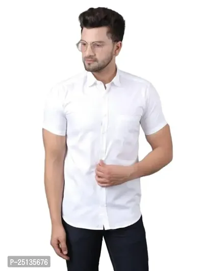 Stylish White Khadi Cotton Solid Regular Fit Short Sleeves Shirt For Men