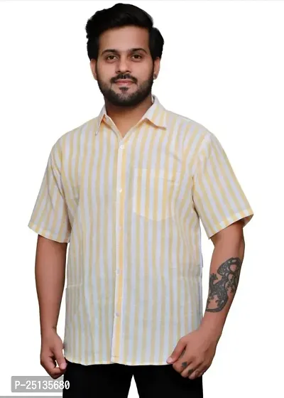 Stylish Multicoloured Khadi Cotton Striped Regular Fit Short Sleeves Shirt For Men-thumb0