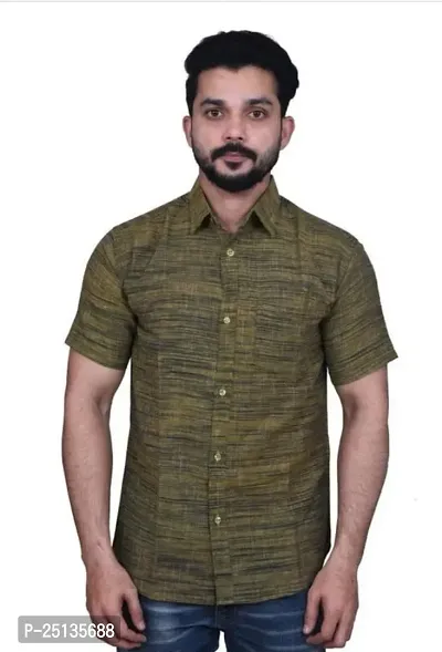 Stylish Brown Khadi Cotton Solid Regular Fit Short Sleeves Shirt For Men-thumb0