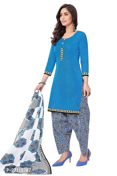 Miraan Elegant Cotton Sky Blue Printed Straight Kurta With Salwar And Dupatta Set For Women-thumb3