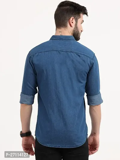 Miraan Stylish Light Blue Denim Long Sleeves Shirt For Men-thumb2